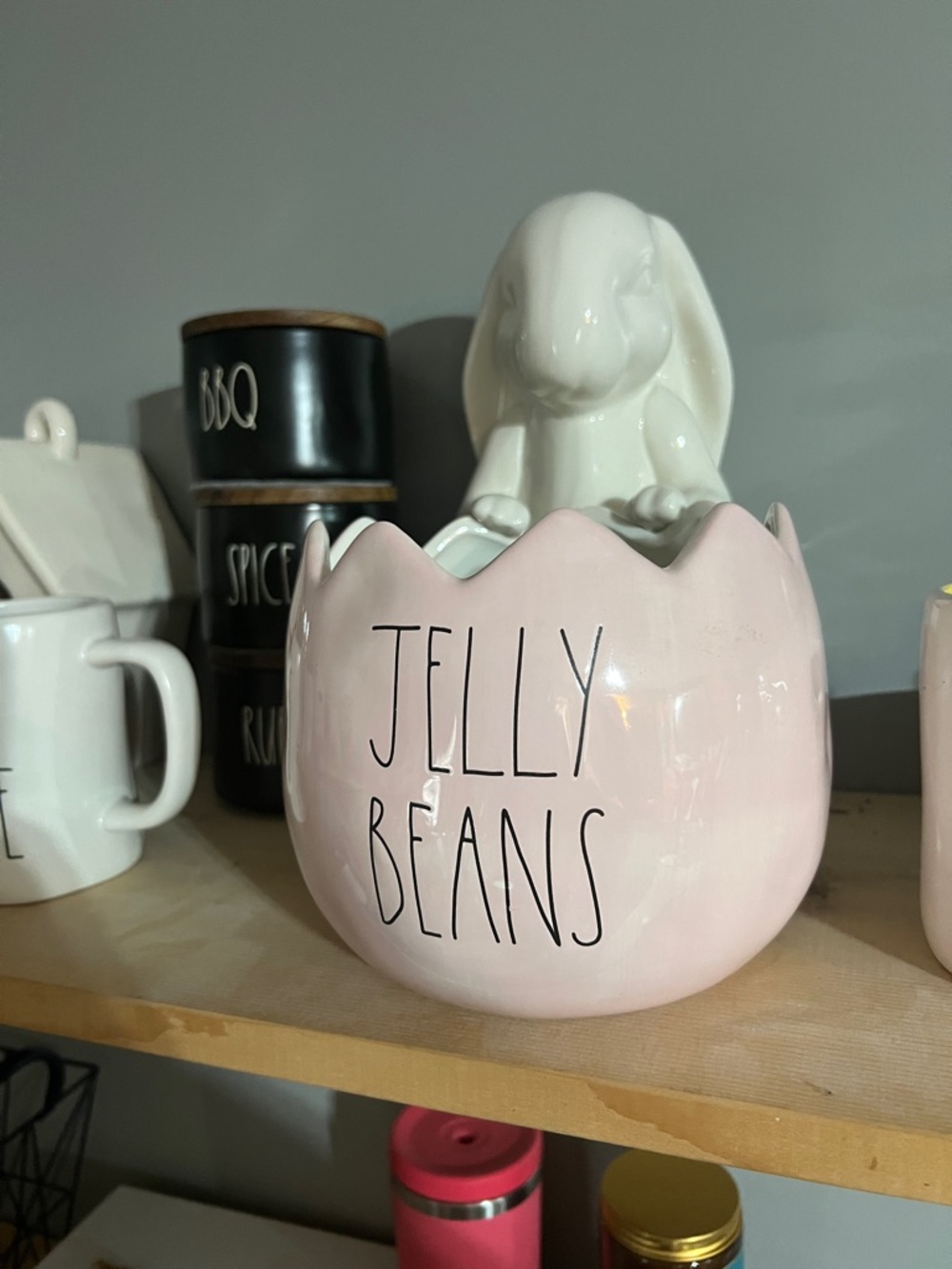 Rae Dunn Pink "Jelly Beans" Ceramic Bunny Egg